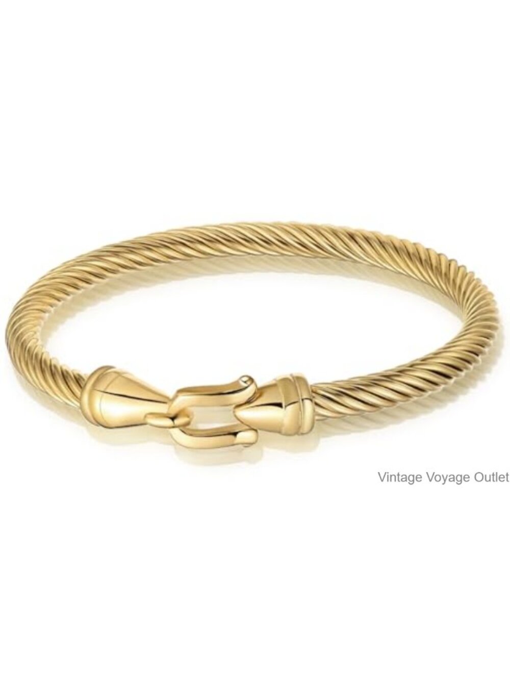 Stainless Steel Twisted Cable Cuff Bracelet with Hook Clasp